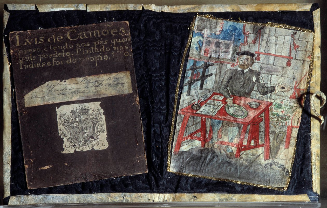 Portugalilaisen runoilijan Luis Vaz de Camoesin, Camoans (1525-1580) runokokoelman etukuva. Runoilija on siellä vangittuna. Lissabon, kansallinen muinaisen taiteen museo tekijältä Unknown artist
