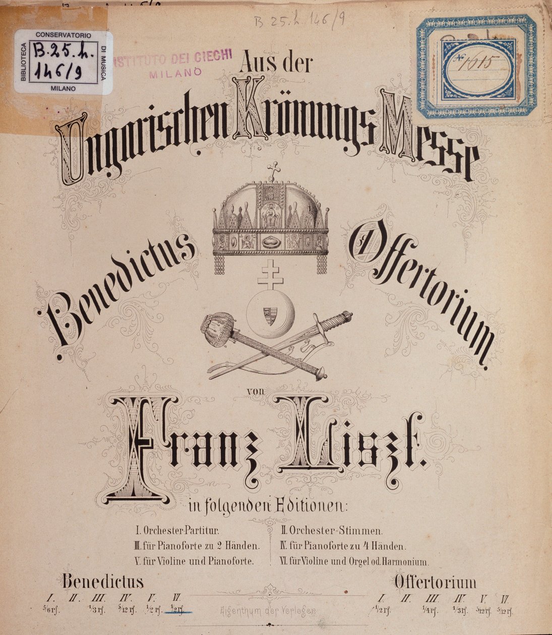 Lisztin unkarilaisen kruunausmessun etupuoli (1800-luku) tekijältä Unknown artist