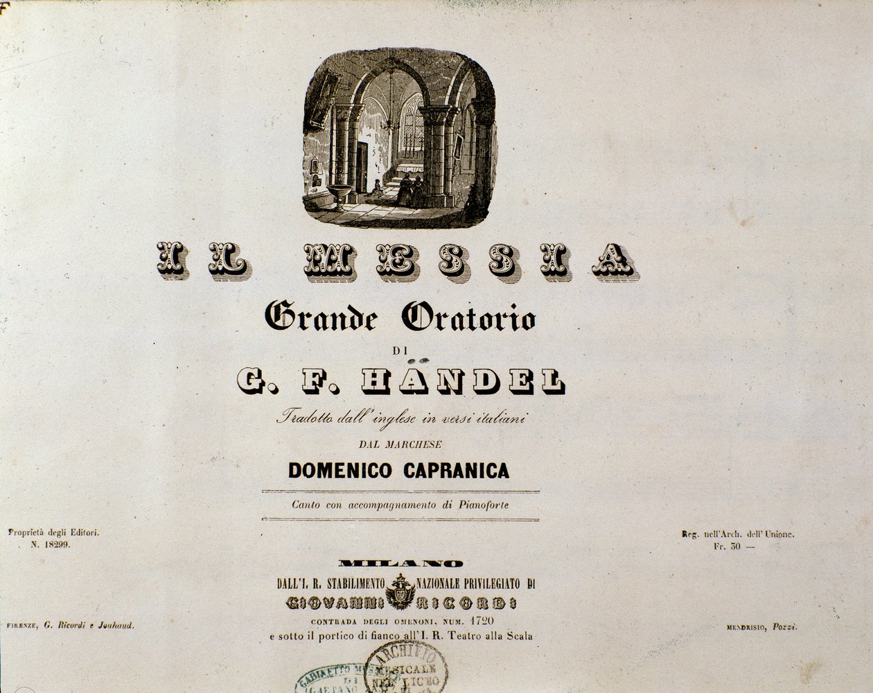Kansallistetun englantilaissaksalaisen säveltäjän George Frederick Händelin (Georg Friedrich Handel) partituurin "The Messias" (Messias) etukuva tekijältä Unknown artist
