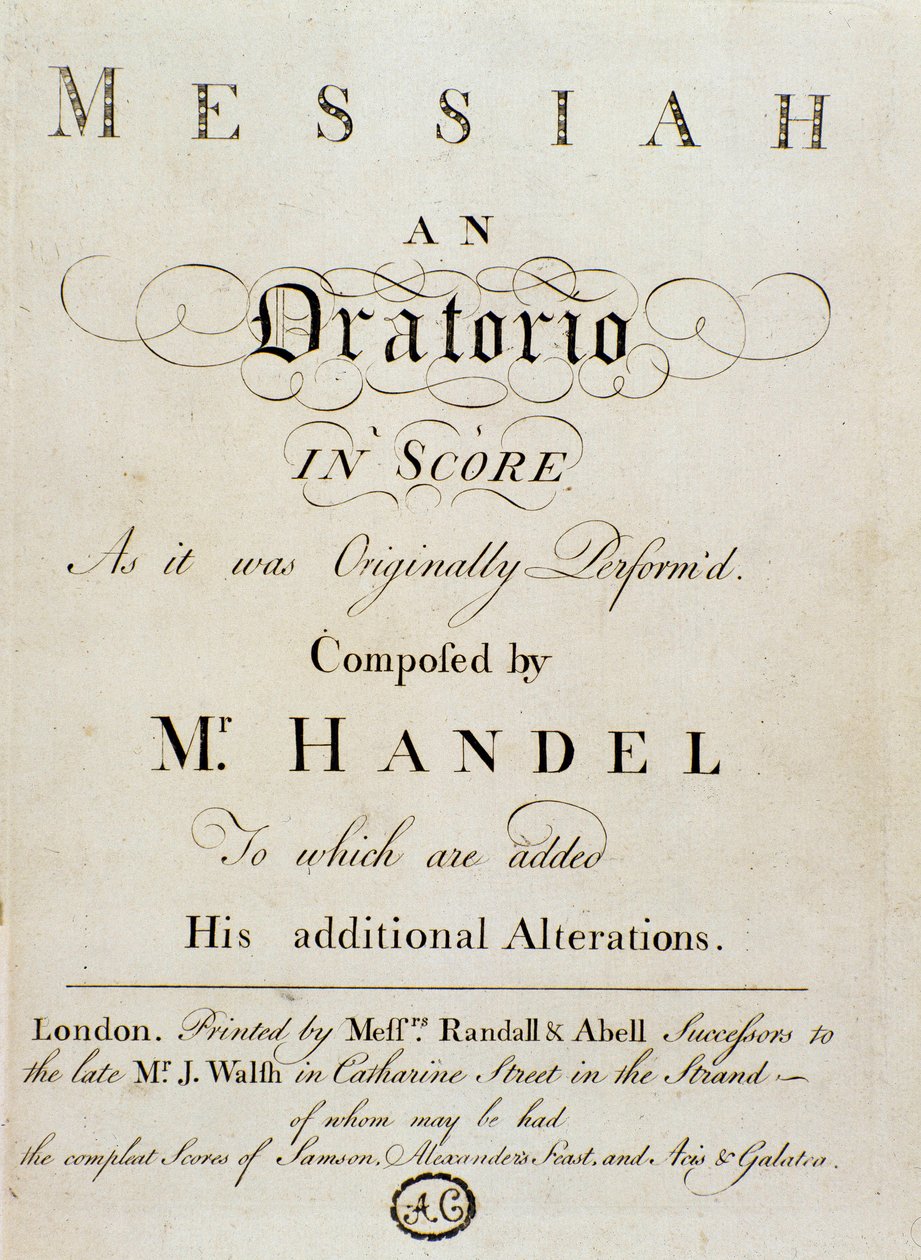 Kansallistetun englantilaissaksalaisen säveltäjän George Frederick Händelin (Georg Friedrich Handel) partituurin "The Messias" (Messias) etukuva tekijältä Unknown artist