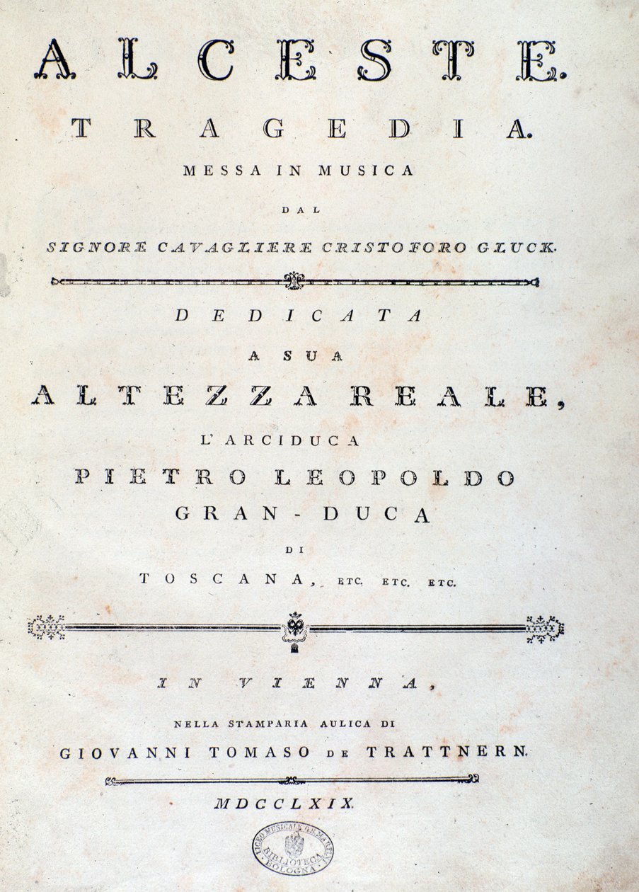 Alcesten nuottien etukappale, C. W. Gluckin ooppera tekijältä Unknown artist