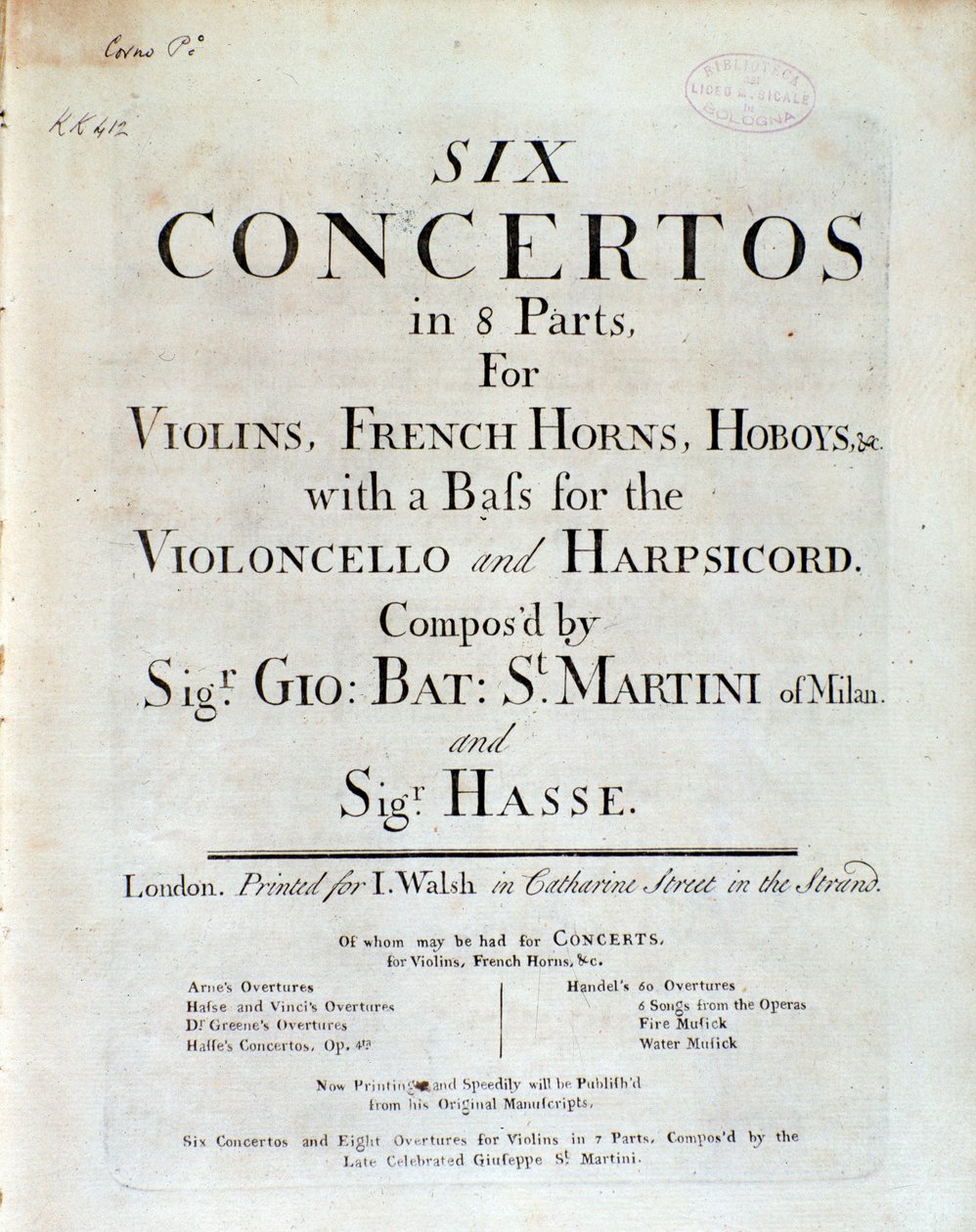 G B Sammartinin ja J A Hassen kuuden konserton 8-osaisen musiikin taustakappale tekijältä Unknown artist