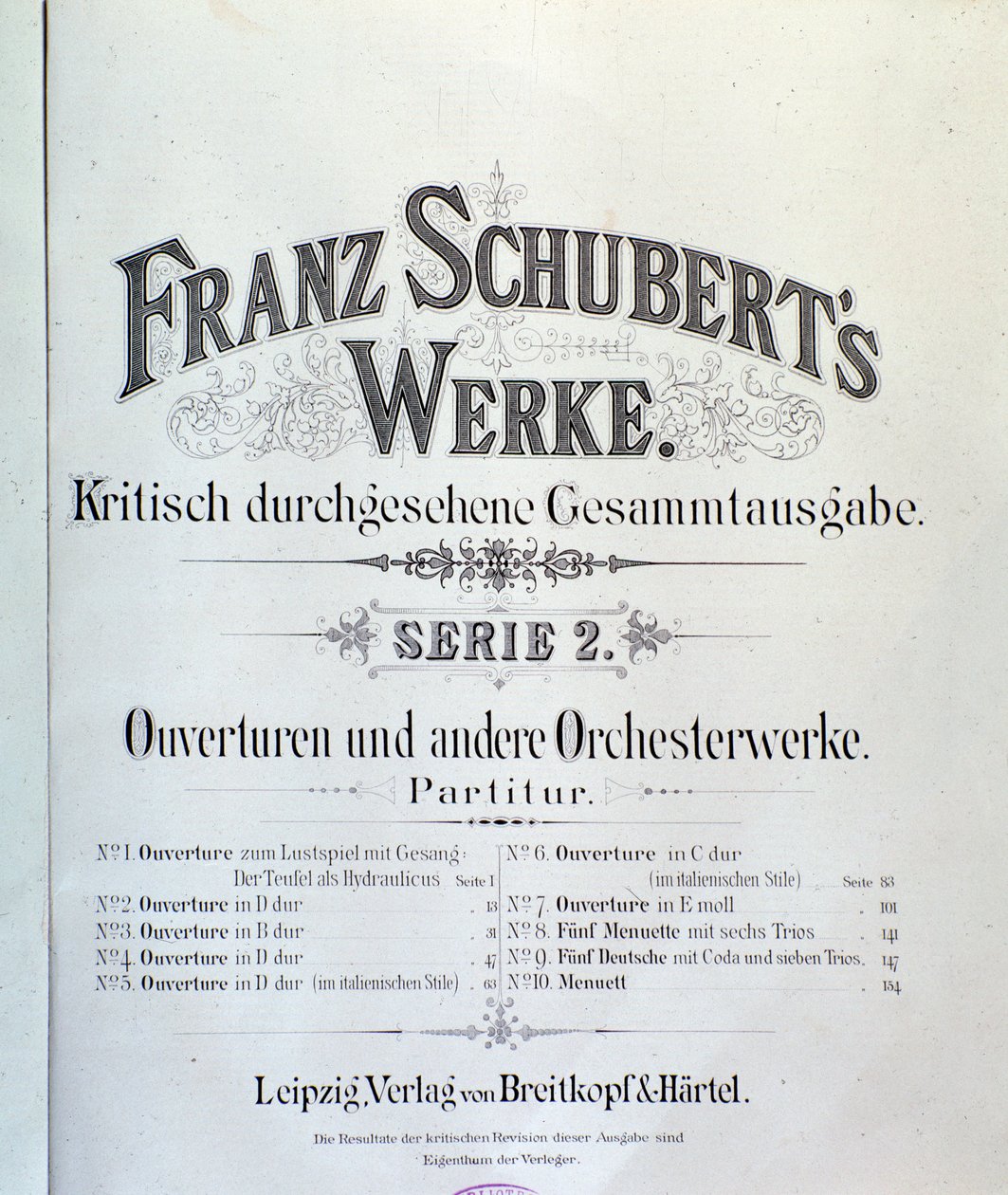 Franz Schubertin useiden alkusoittojen nuottien etukappale tekijältä Unknown artist