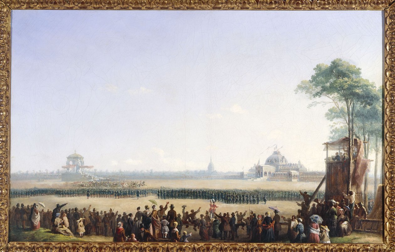 Juhlallisuudet 10. toukokuuta 1852 Champ-de-Marsilla, kotkien jako ja lippujen siunaaminen. tekijältä Unknown artist