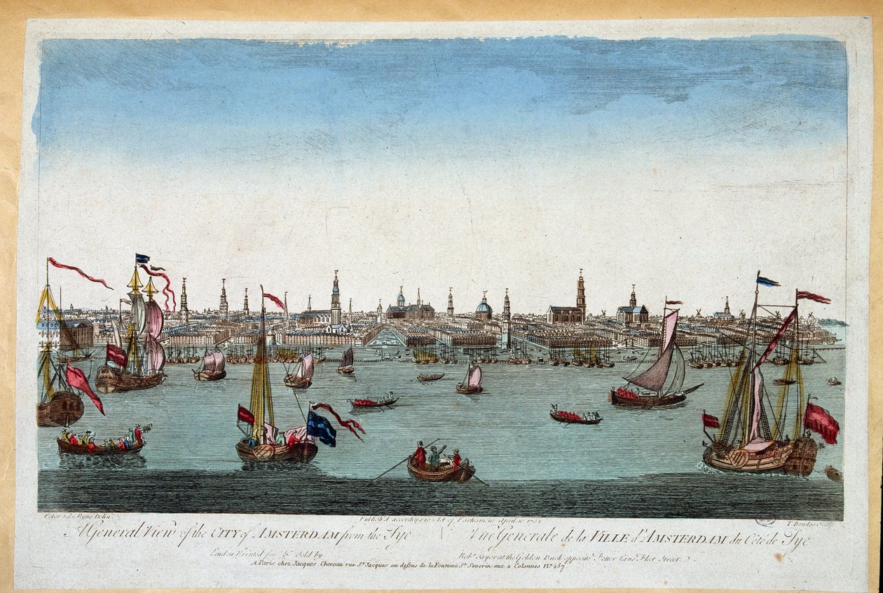 Yleiskuva Amsterdamista mereltä otettu 1700-luku (kaiverrus) tekijältä Unknown artist