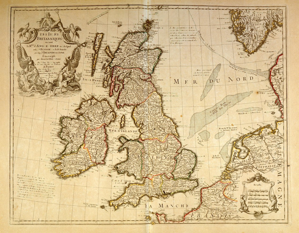 Maantieteellinen kartta, joka edustaa Englantia ja Irlantia. G. Delyslen atlas tekijältä Unknown artist