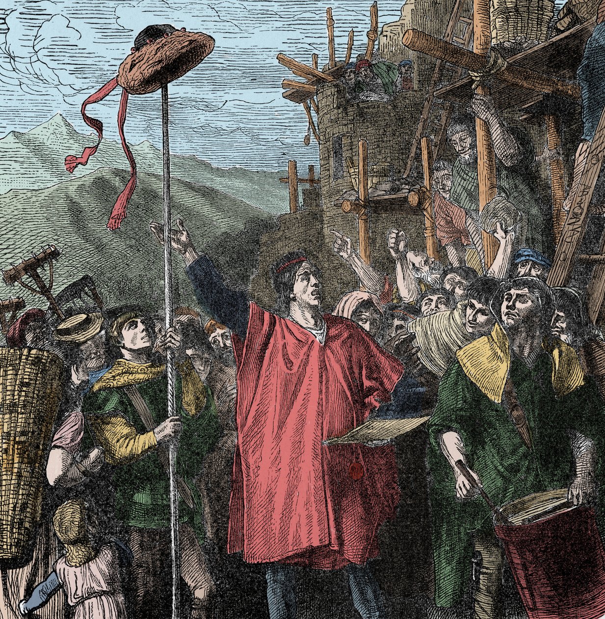 Geslerin hattu - Ulosottomies Hermann Gessler pystyttää pylvään Altdorfiin ja ripustaa hattunsa siihen pakottaen asukkaat kumartamaan edessä. Guillaume Tell tekijältä Unknown artist