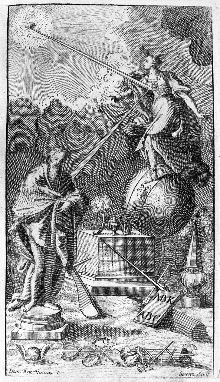 Giambattista Vico. Kutsutaan myös Giovanni, Gian Battista, Jean Baptiste tai Jean-Baptiste. Antiporta (väärä nimike) "La Scienza Nuova" -julkaisusta, Napoli 1744. tekijältä Unknown artist