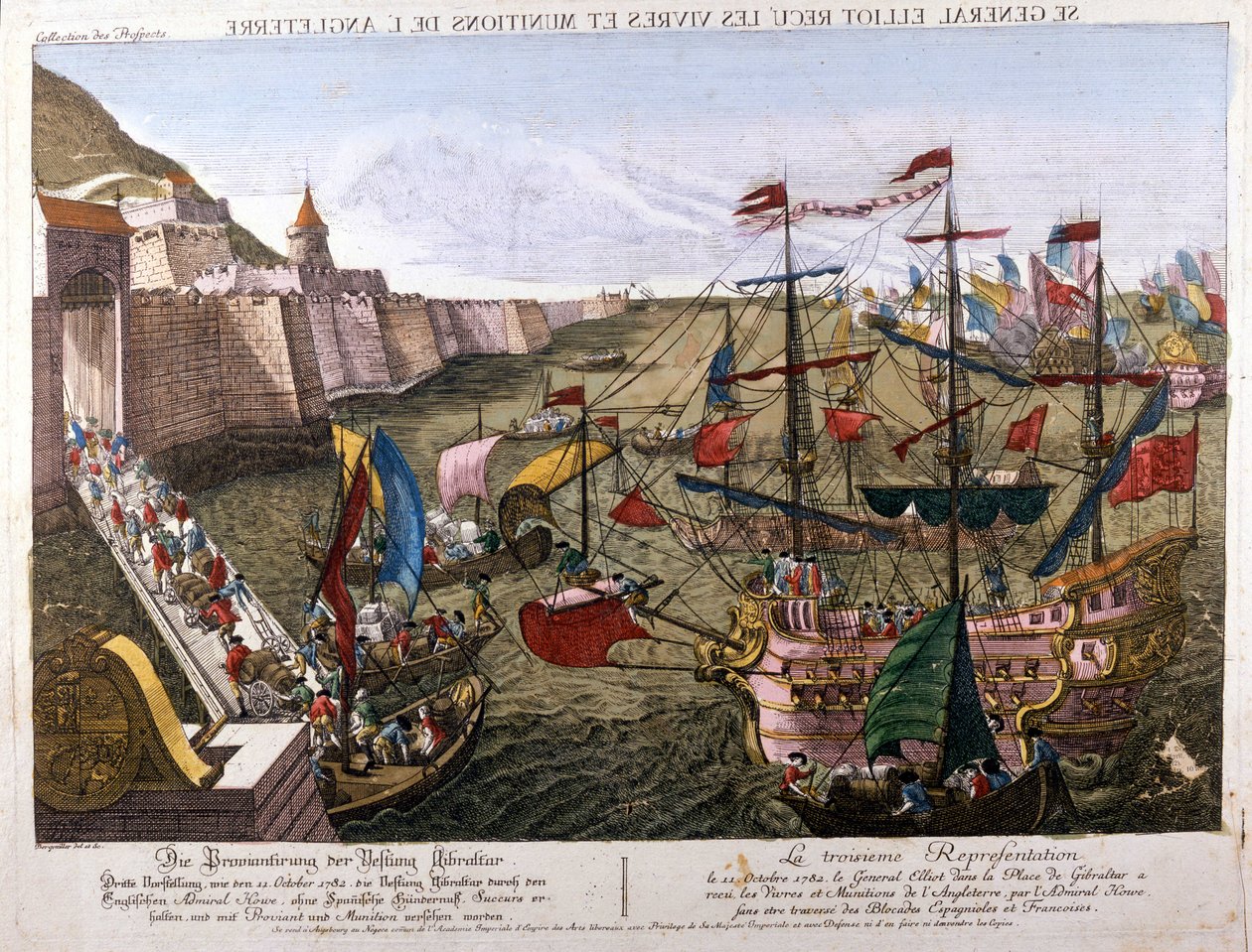 Gibraltarin suuri piiritys 1779-1783 (espanjalaisten yritys saada Gibraltar takaisin, kun Espanja julisti sodan Yhdistyneelle kuningaskunnalle osana liittoa Ranskan kanssa): 11. lokakuuta tekijältä Unknown artist