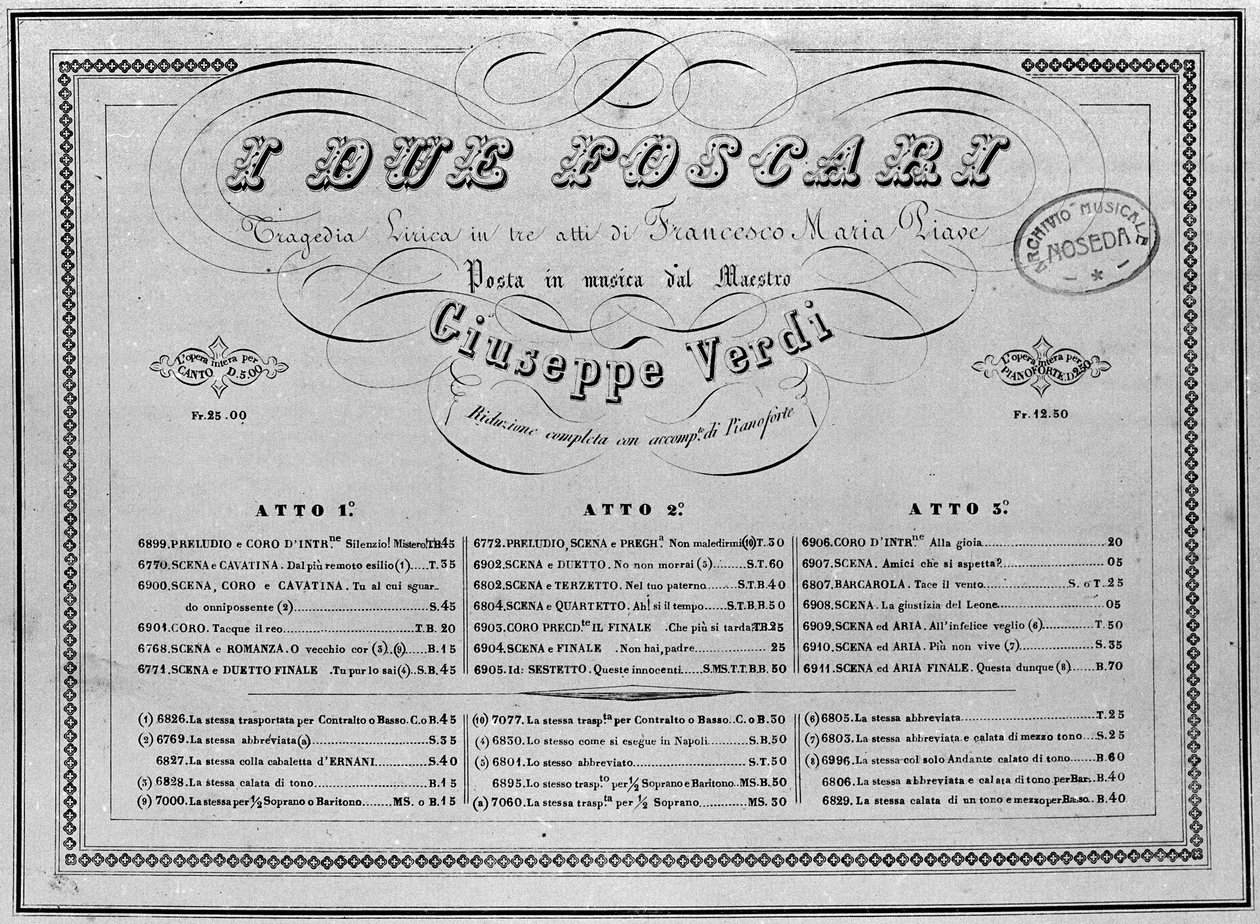 Giuseppe Verdi: nuotit pianolle ooppera "I Due Foscari". tekijältä Unknown artist