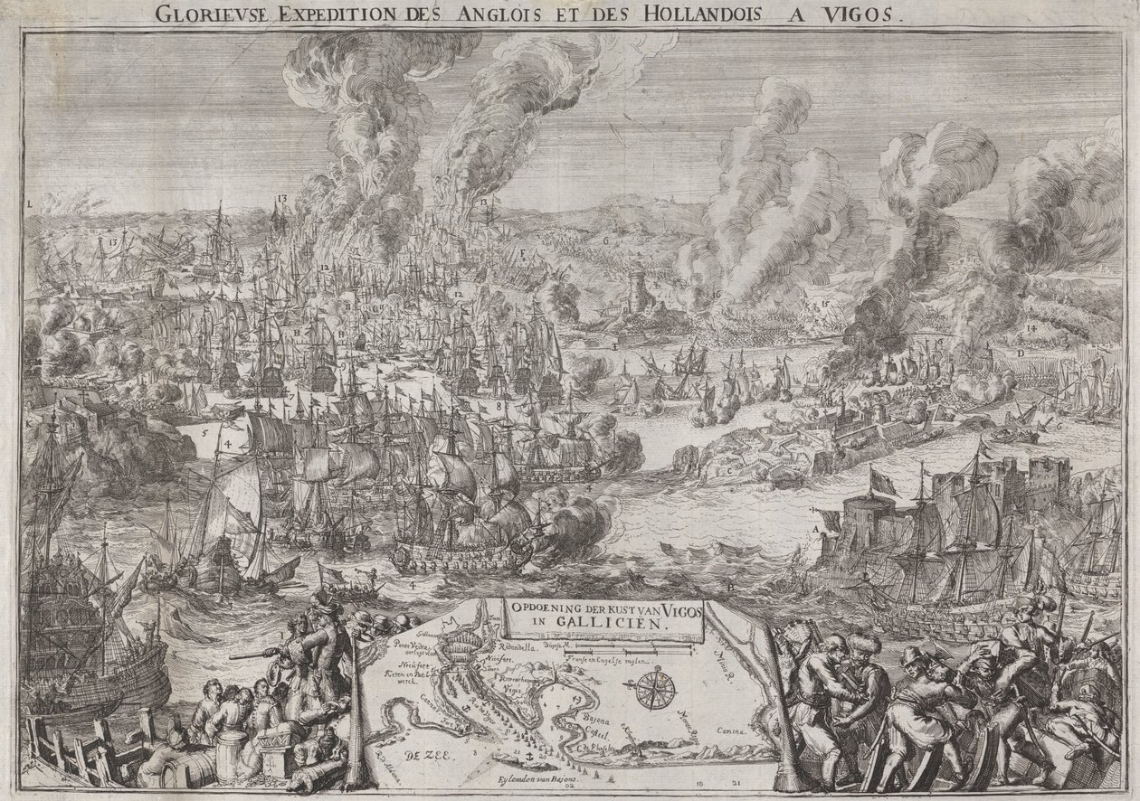 Englantilaisten ja hollantilaisten loistava retkikunta Vigosiin (Admiral Rooken voitto Vigon edustalla, 12. lokakuuta 1702) tekijältä Unknown artist
