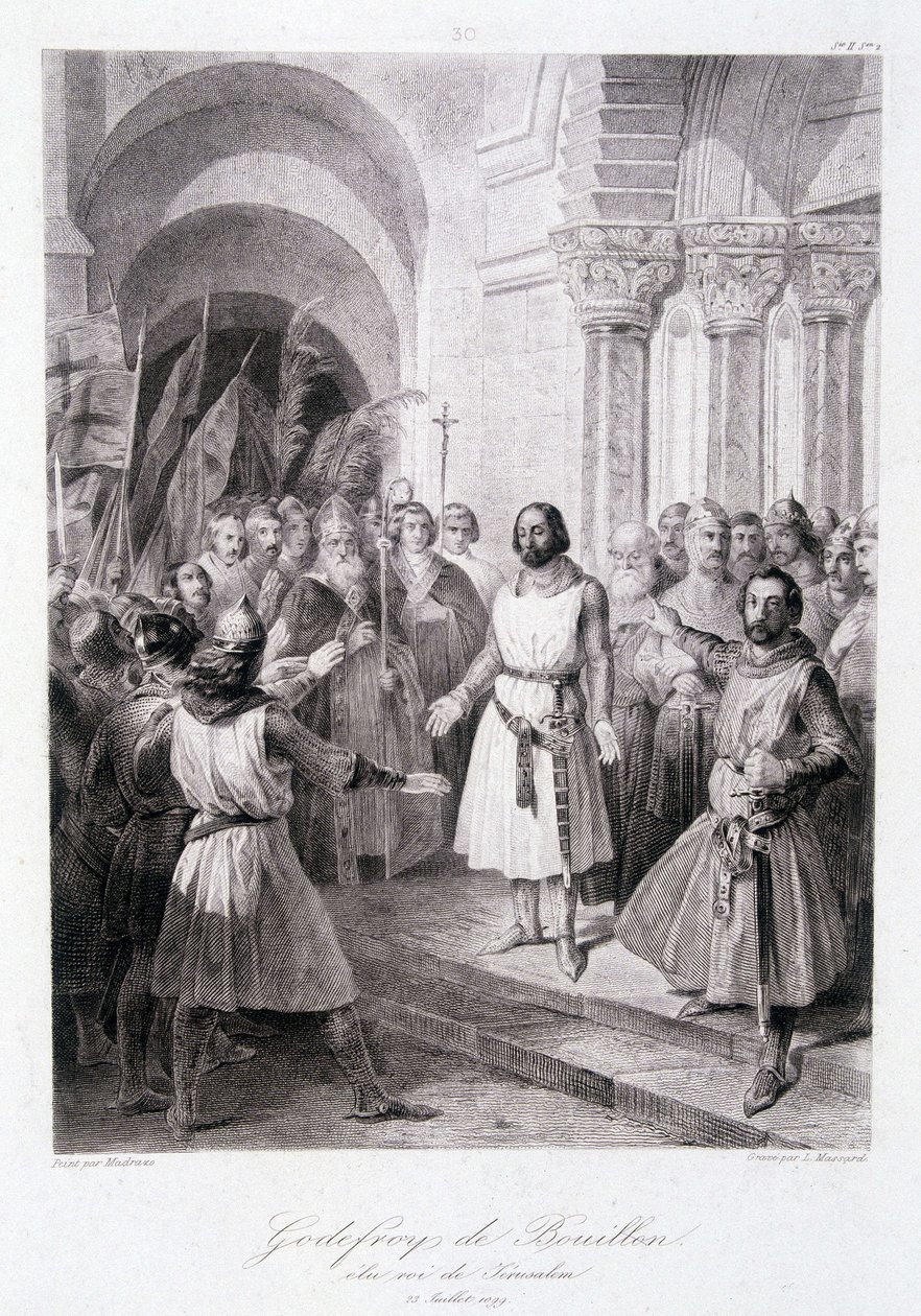Godefroi of Bouillon valittiin Jerusalemin kuninkaaksi 23. heinäkuuta tekijältä Unknown artist