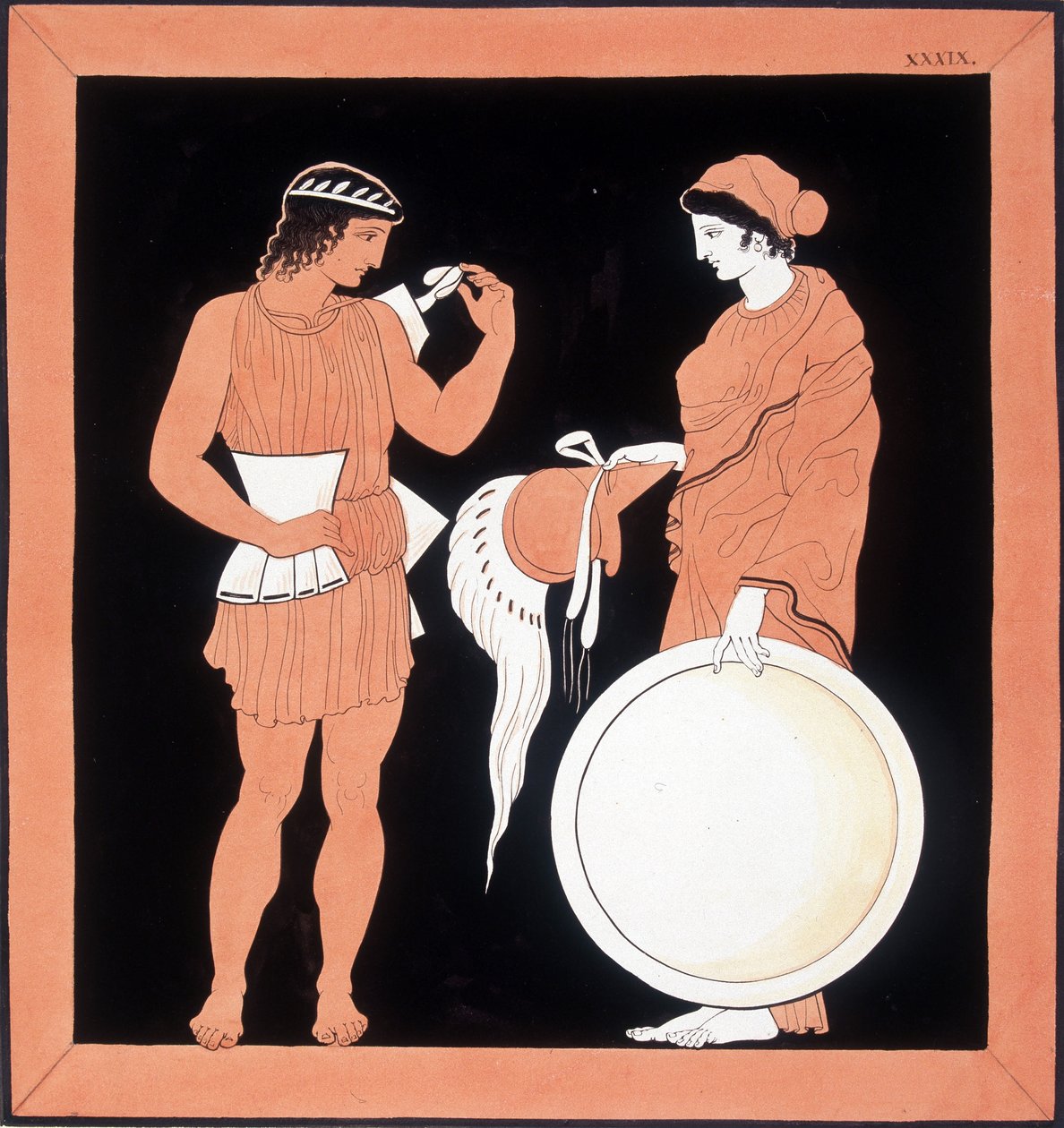 Kreikkalainen mytologia: Andromaque esittelee aseet miehelleen. tekijältä Unknown artist