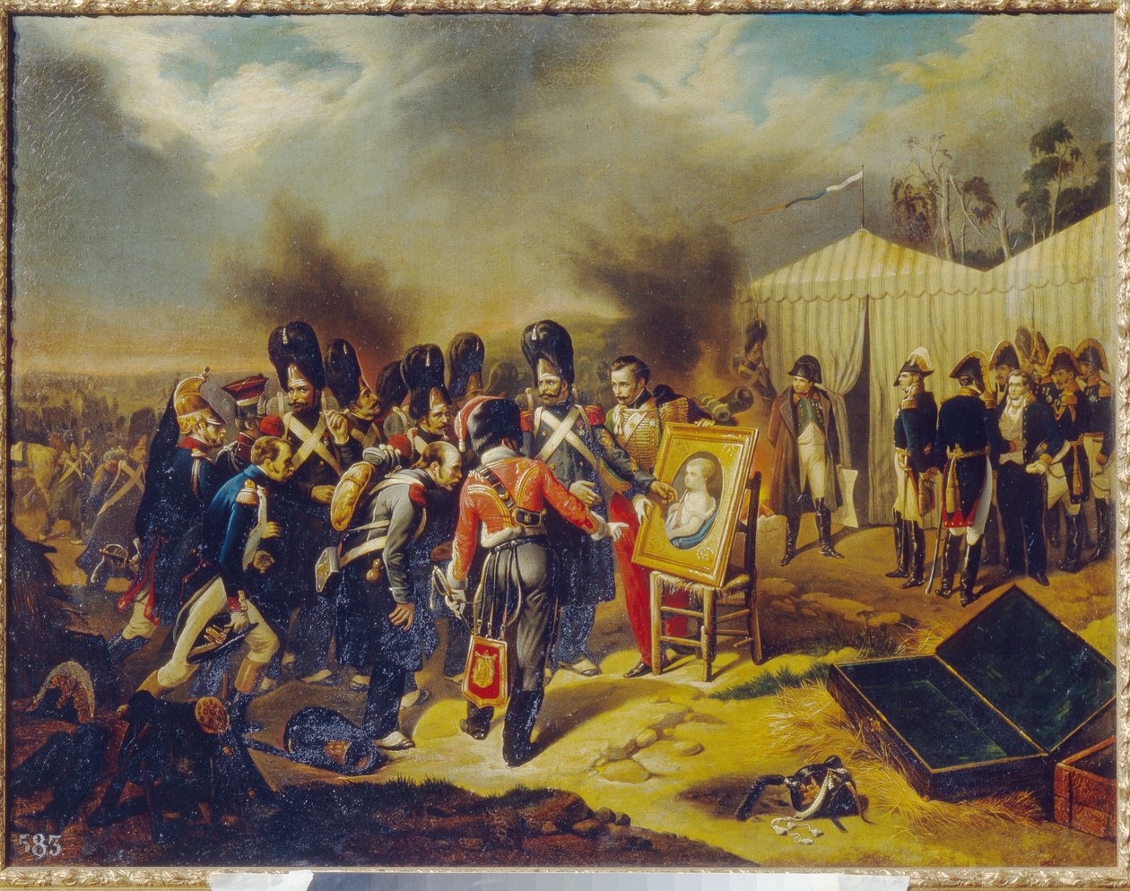 Napoleonin sodat, Venäjän kampanja (1812): Napoleon I:n kuninkaallinen kaarti ihailee keisarin pojan, Reichstadtin herttua Napoleon II:n ja Rooman kuninkaan (1811-1832) muotokuvaa, lempinimeltään Aiglon - Keisari tarkkailee kohtausta seisoessaan hänen edes tekijältä Unknown artist