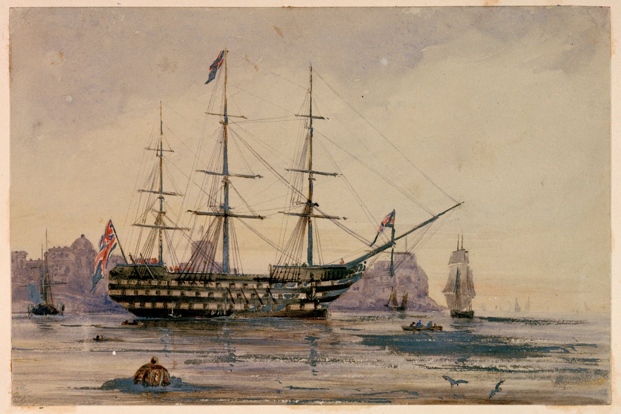 HMS Victory Portsmouthin satama, 24. lokakuuta 1858. tekijältä Unknown artist