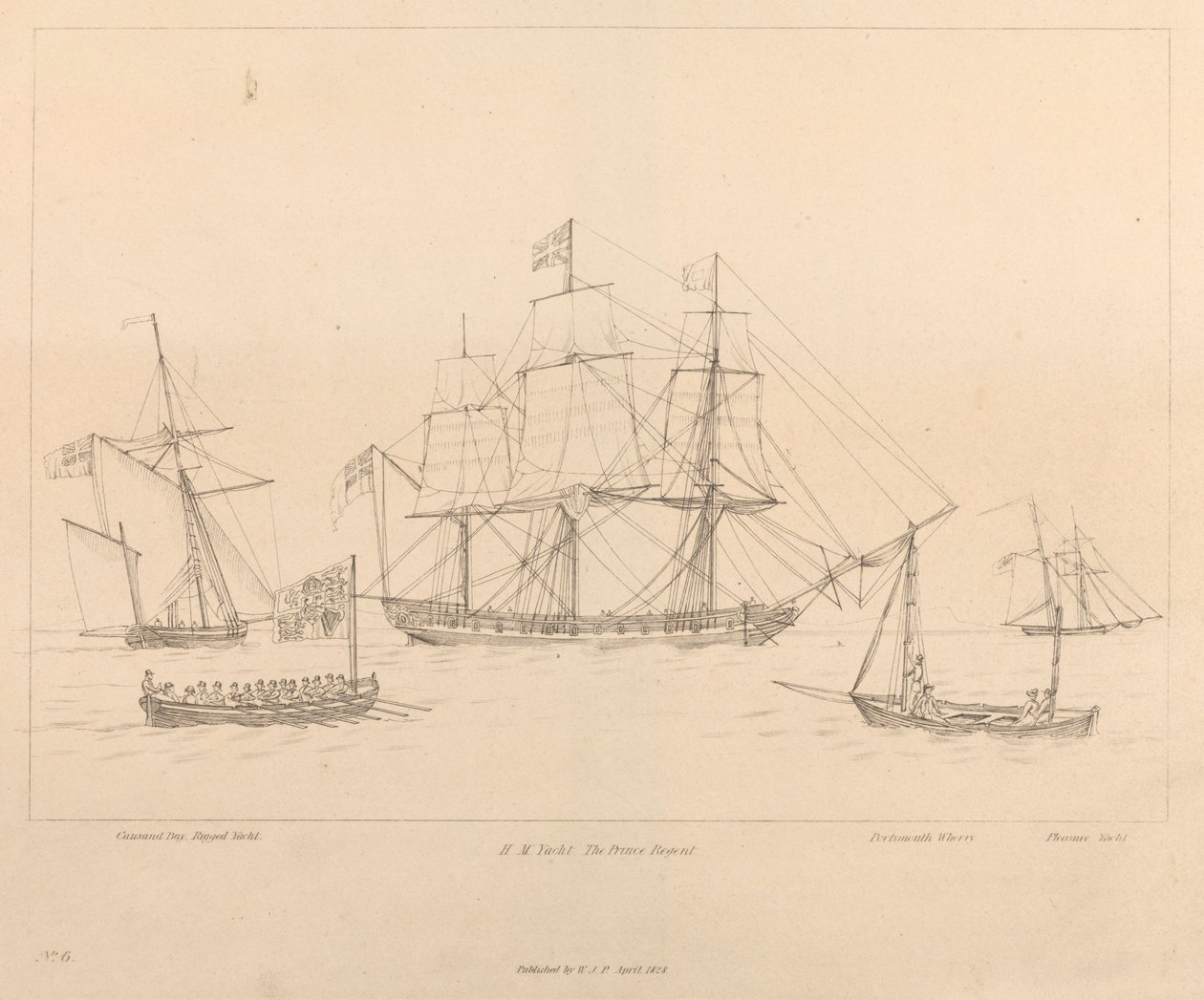 HM Yacht The Prince Regent ja hänen laivaveneensä tekijältä Unknown artist