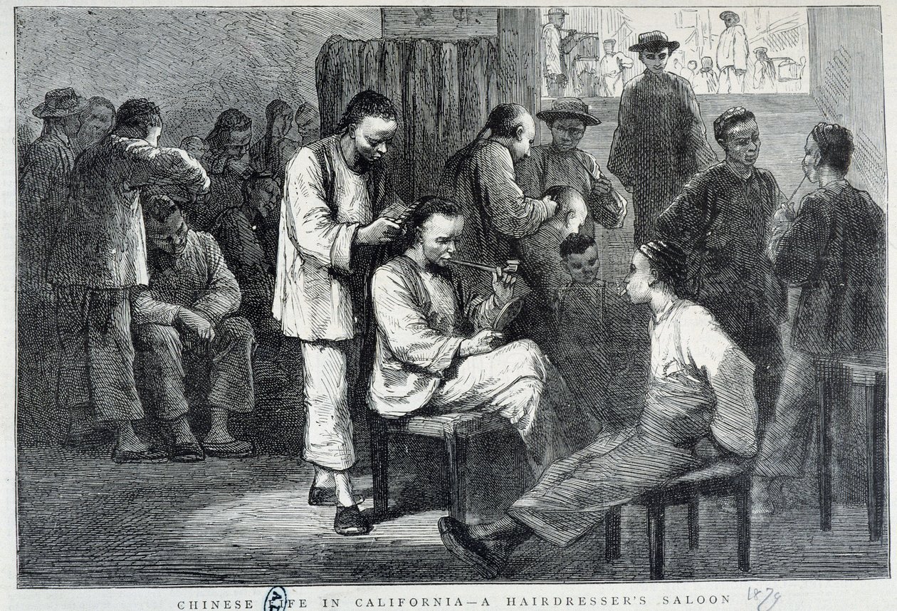 Kampaamo Kalifornian kiinalaisessa yhteisössä - kaiverrus tekijältä Unknown artist
