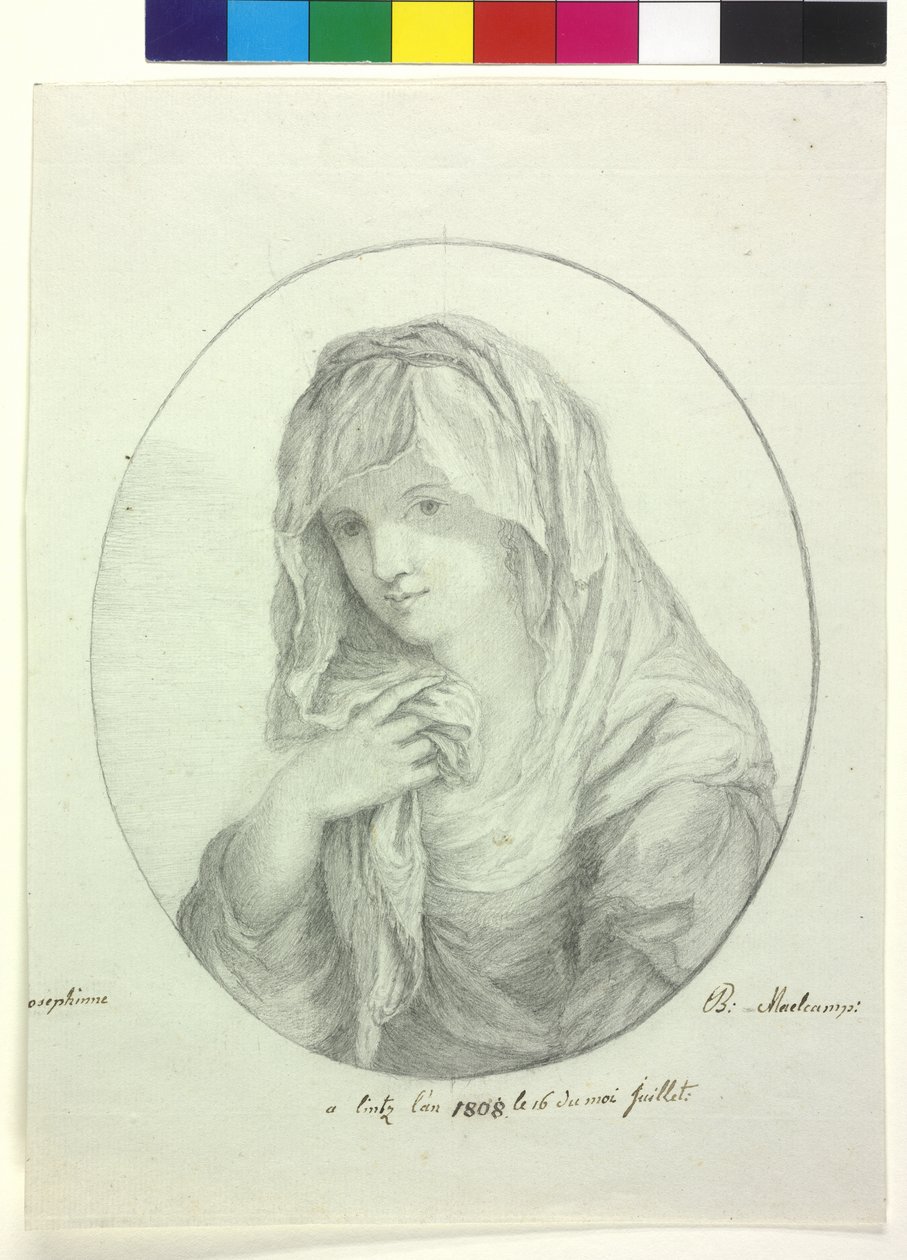 Nuoren naisen puolipitkä kuva, jonka pään ympärillä on lakana Nainen, jolla on huntu Vestal-neitsyt tekijältä Unknown artist
