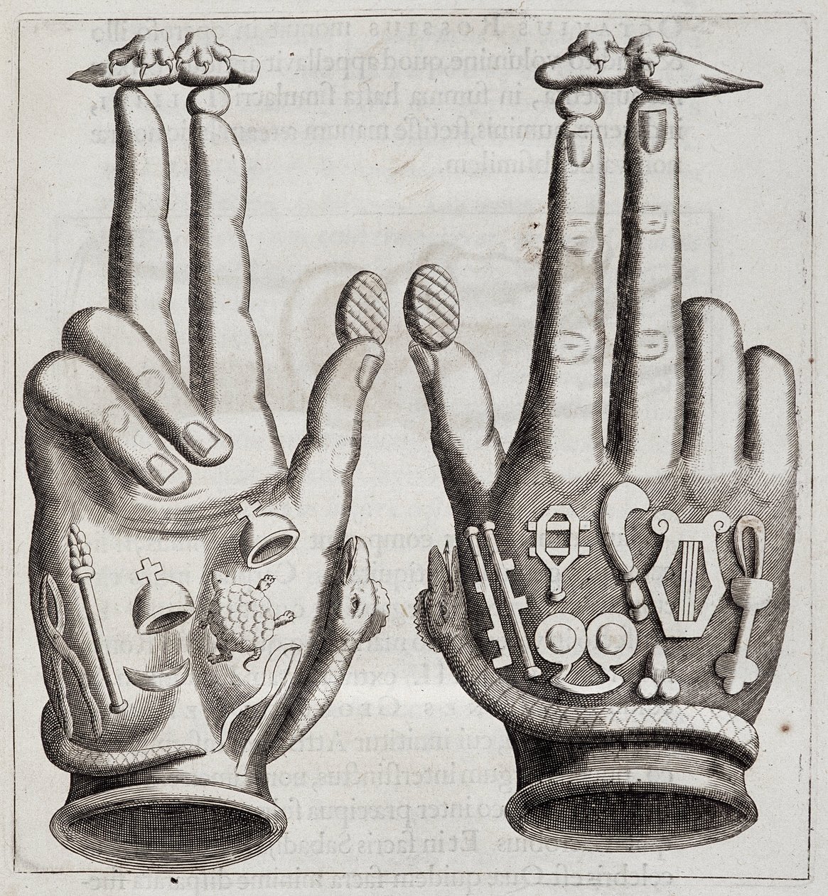 Kädet "Mensae Isiacassa" (Jumalien Suuren Äidin puhe, hänen sinettinsä, hänen jalokivinsä ja amulettensa sekä jotkut hänen hahmoistaan) tekijältä Unknown artist