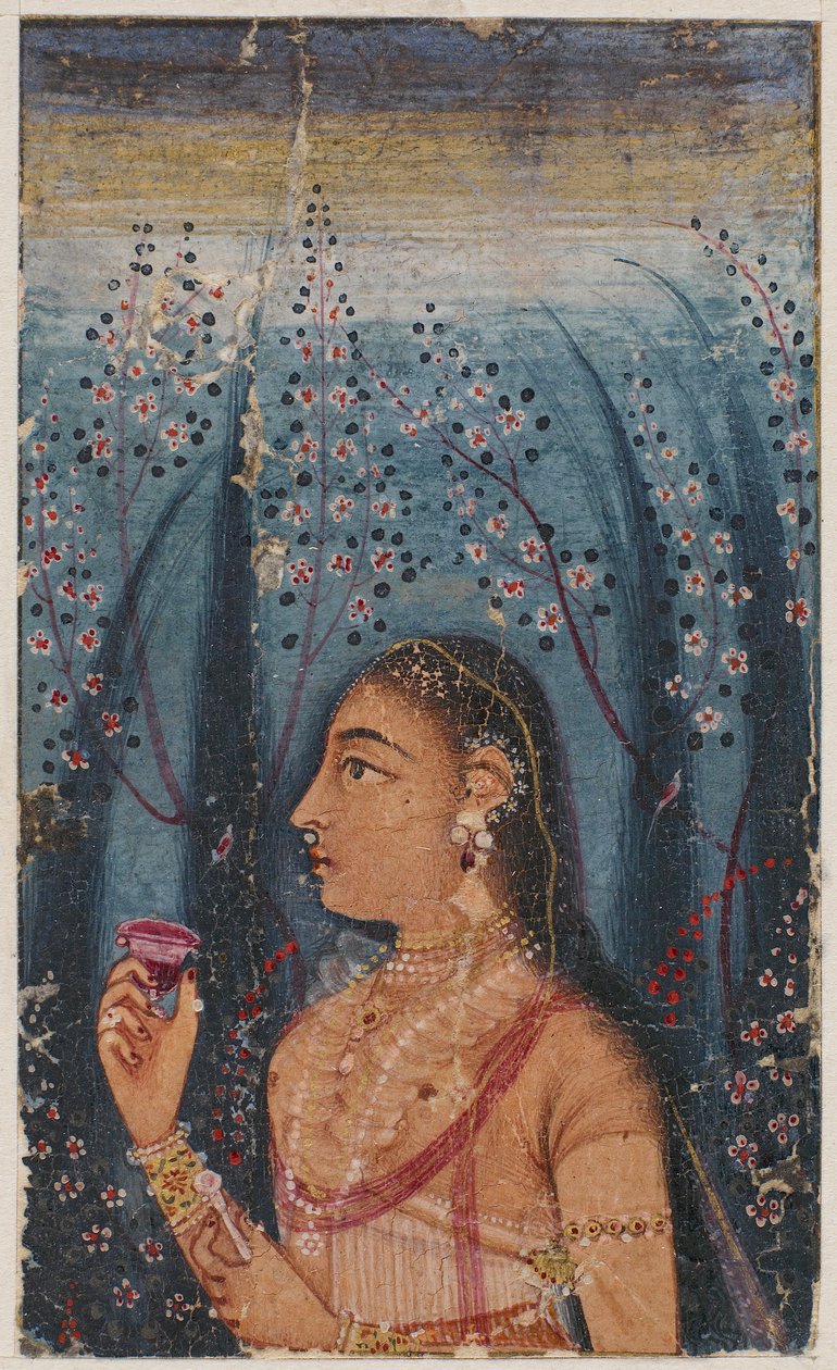 Nuoren naisen pää kukkivien varsien joukossa tekijältä Unknown artist