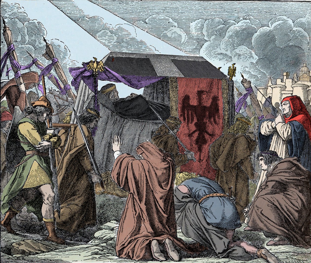 Henry VII:n kansansa surivat - Roomalaisten keisarin Henrik VII:n Luxemburgilaisen (n. 1275-1313) hautajaiset - tekijältä Unknown artist