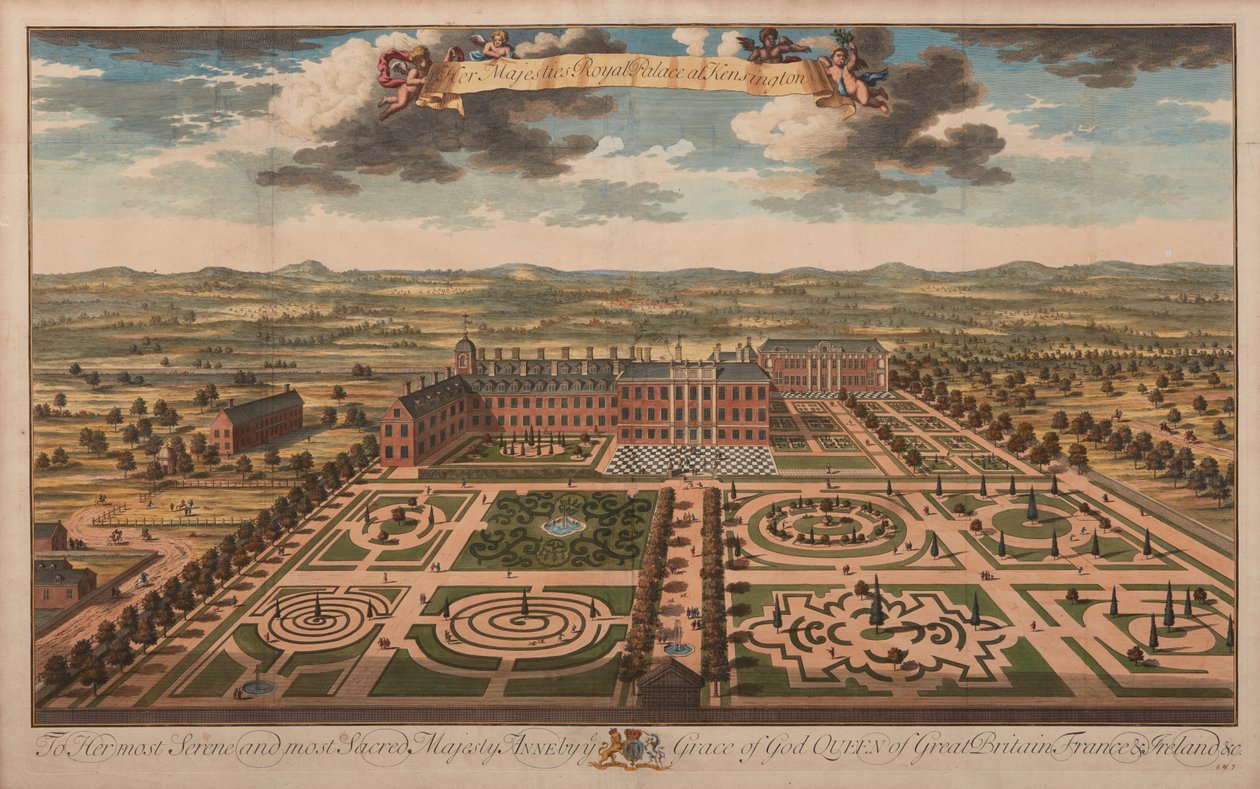 Hänen Majesteettinsa kuninkaallinen palatsi Kensingtonissa, n. 1707-1714 (painettu) tekijältä Unknown artist