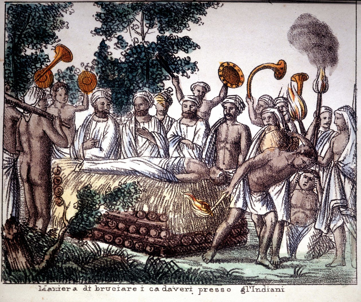 Hindulaisuus: tuhkauskohtaus. Yksityinen Coll. tekijältä Unknown artist