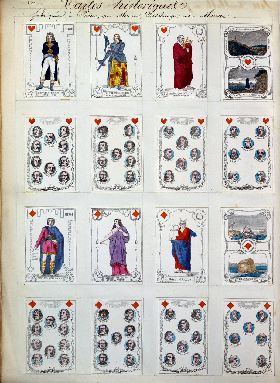 Historialliset pelikortit, jotka edustavat upeita hahmoja historiasta, taiteesta, kirjallisuudesta ja uskonnosta. 1800-luvulla. Paris, B.N. tekijältä Unknown artist