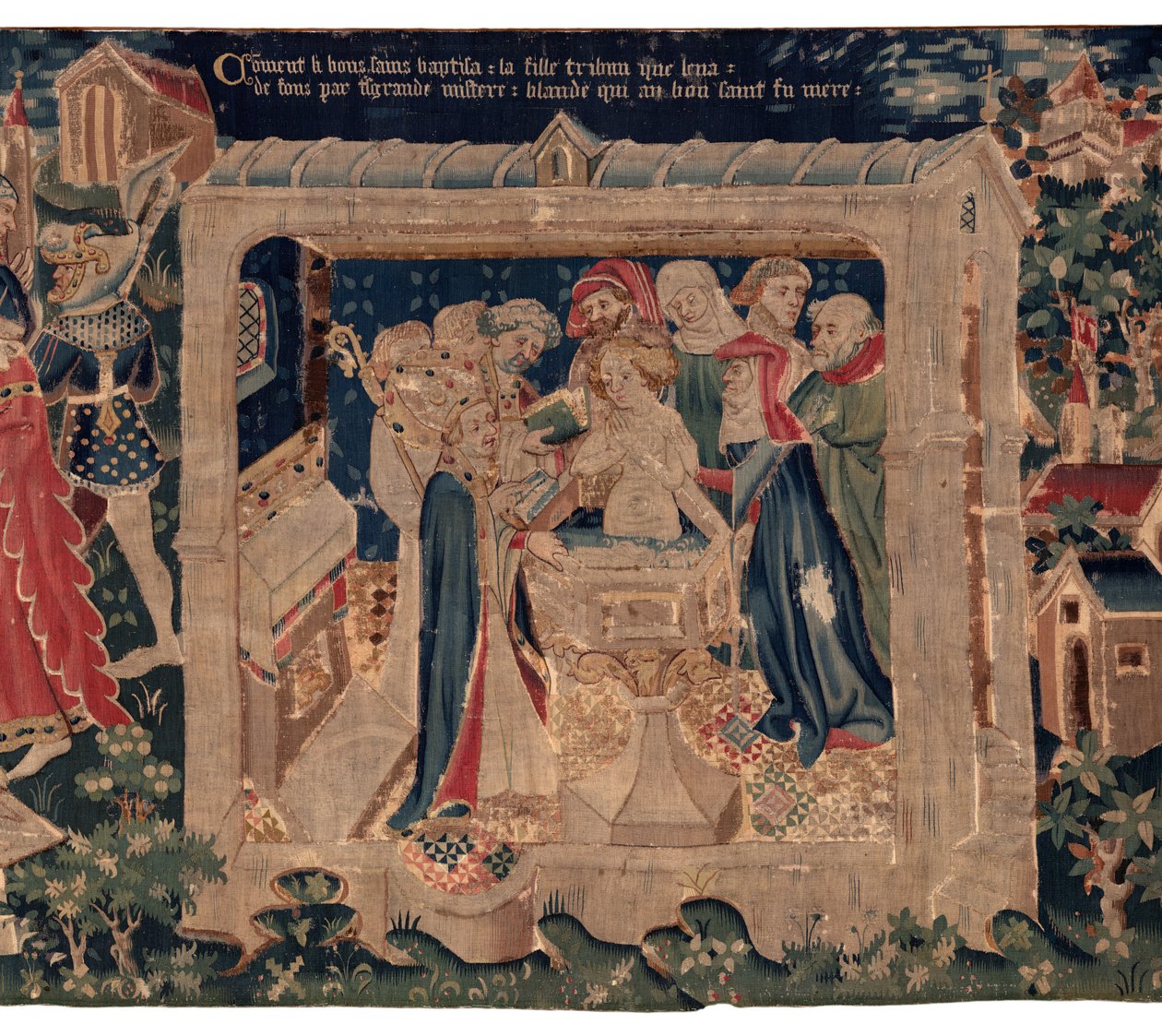Saint Piatin ja Saint Eleuthèren historia, kohtaus 13: Blandan kaste (Kuinka hyvät pyhät kastoivat tytärtribuunin, joka keräsi varoja erittäin suurella mysteerillä: Blande, joka oli hyvän pyhimyksen äiti). tekijältä Unknown artist