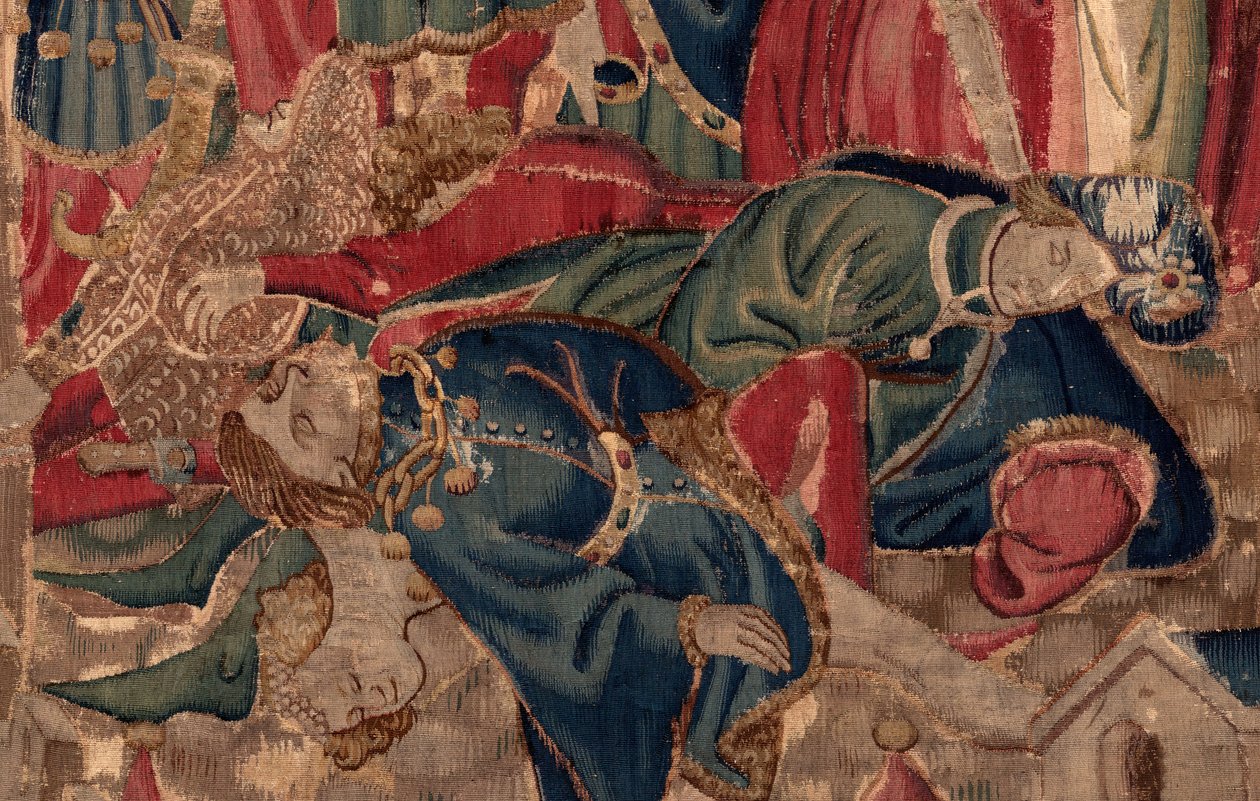 Saint Piatin ja Saint Eleuthèren historia, kohtaus 14: Rutto tuhoaa Tournain kaupungin. Yksityiskohta. tekijältä Unknown artist