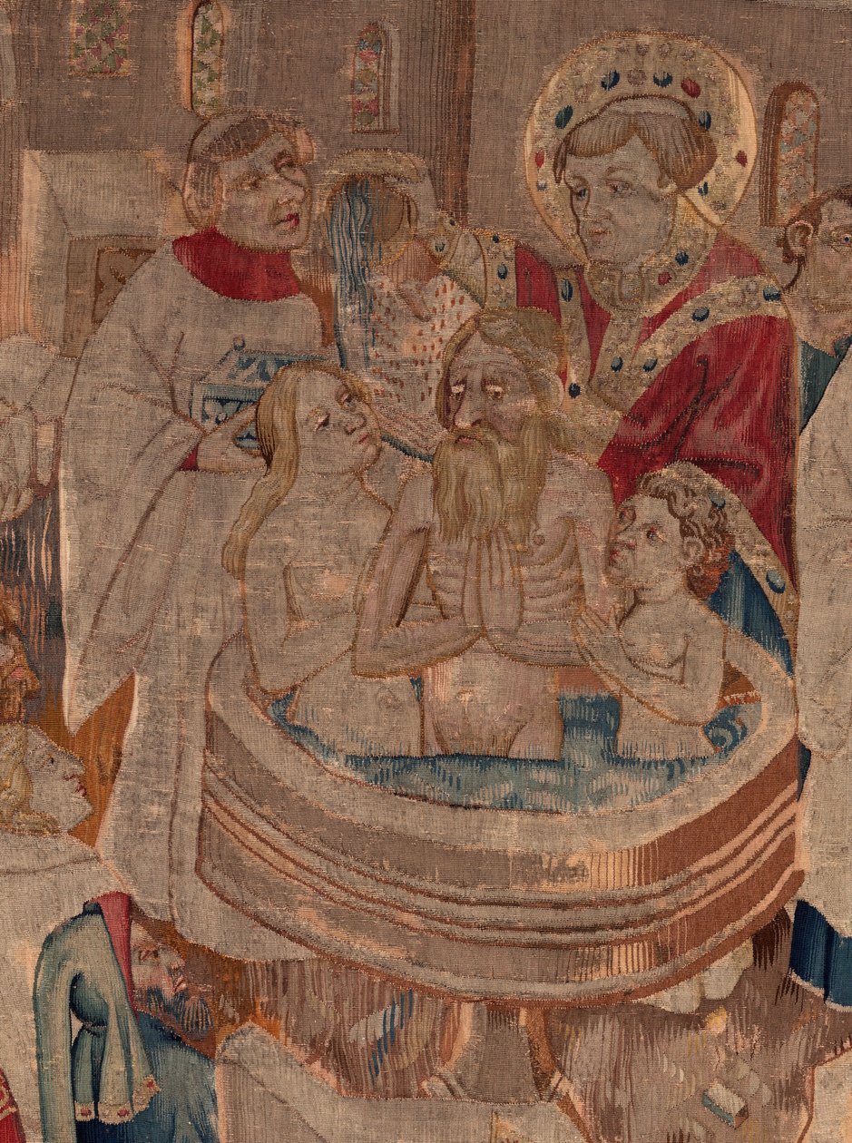 Saint Piatin ja Saint Eleuthèren historia, kohtaus 6 Yksityiskohta mid. Kastekohtaus. tekijältä Unknown artist