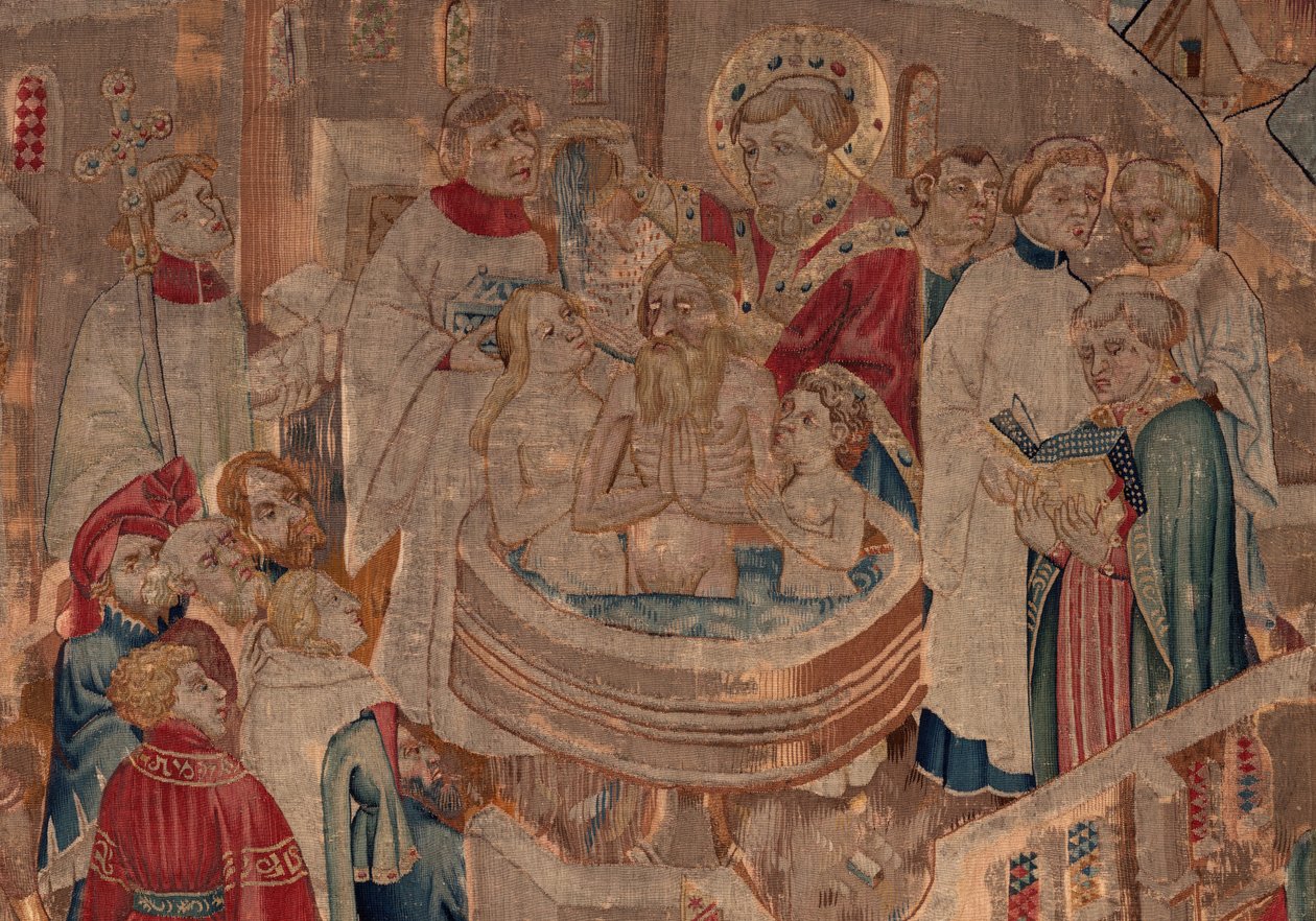 Saint Piatin ja Saint Eleuthèren historia, kohtaus 6 Yksityiskohta mid. Kastekohtaus. tekijältä Unknown artist