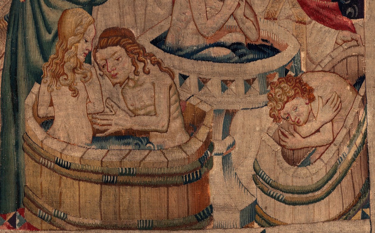 Saint Piatin ja Saint Eleuthèren historia, kohtaus 7 maanpaossa olevien kristittyjen kaste, Yksityiskohta. Kaste. tekijältä Unknown artist