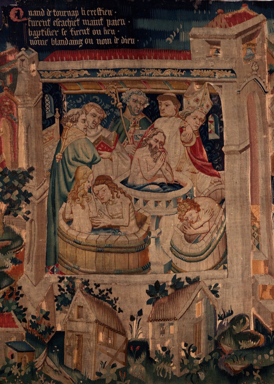 Saint Piatin ja Saint Eleuthèren historia, kohtaus 7 maanpaossa olevien kristittyjen kaste tekijältä Unknown artist