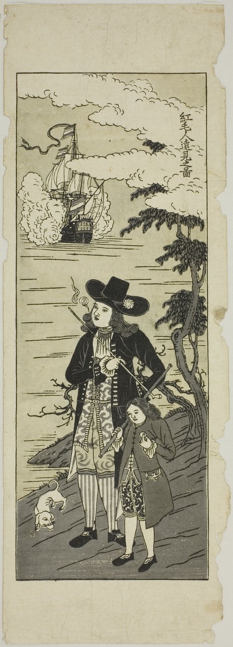 Dutchman Looking Far Away 紅毛人遠見之図 (Komojin enken zu) (Hollantilainen katsoo kauas) tekijältä Unknown artist