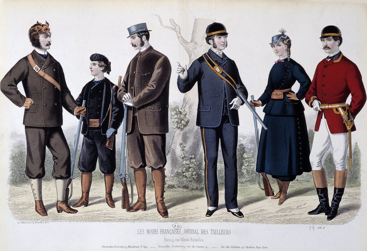 Metsästysasut, "" Le Journal des tailors"" tekijältä Unknown artist