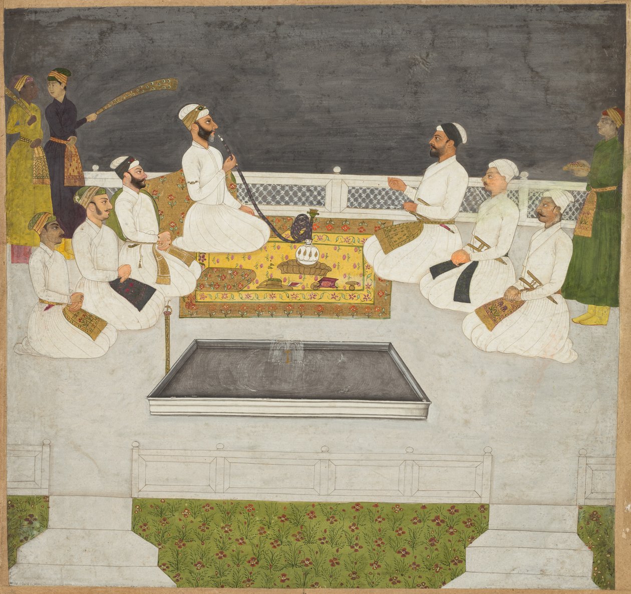 Husain Ali Khan viihdyttämässä veljiään (The Sayyid Brothers) tekijältä Unknown artist