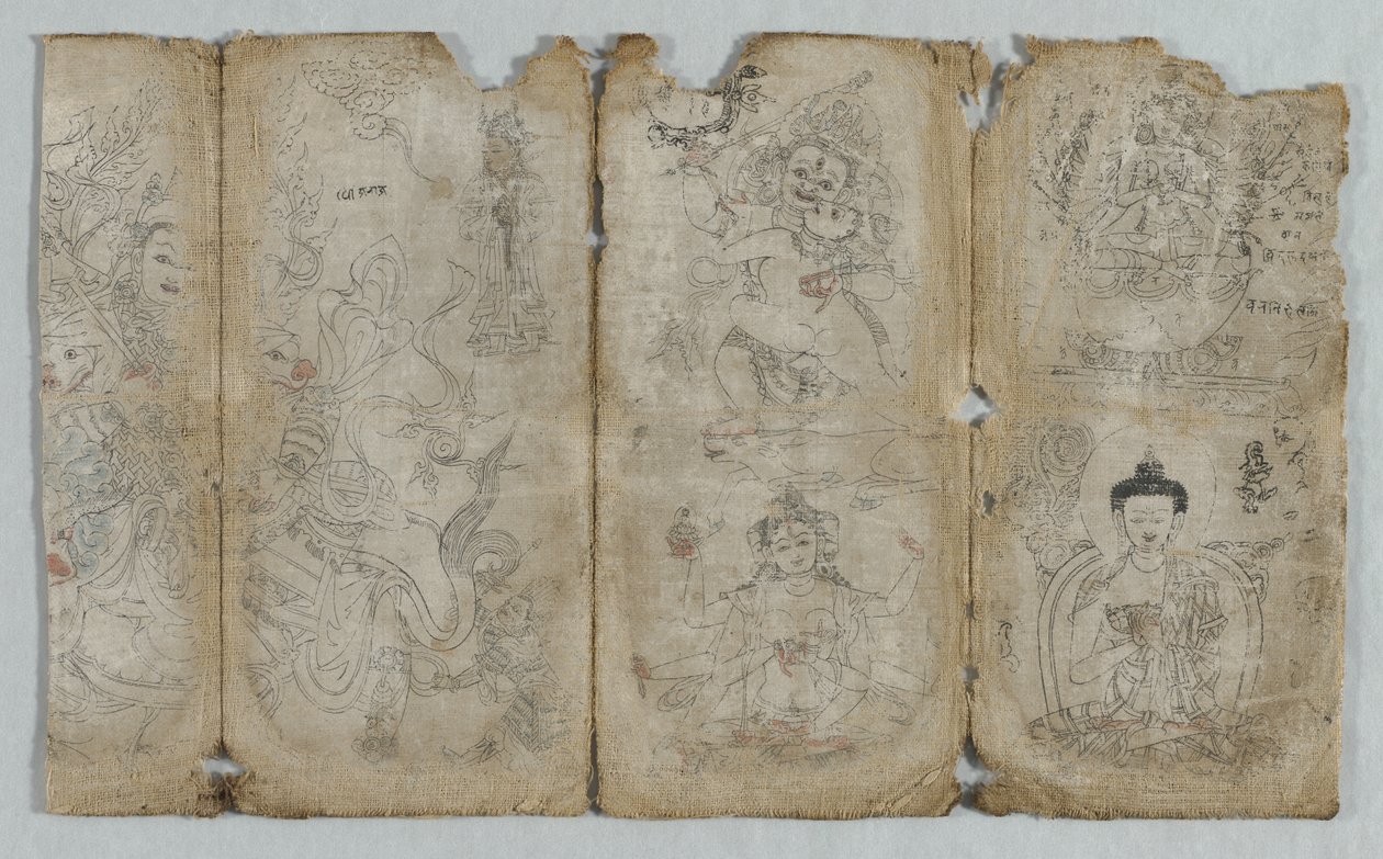 Ikonografiset johdannaiset: Vaishravana, Yama, Usnishavijaya, Chunanda (?) ja Buddha (oikea) tekijältä Unknown artist