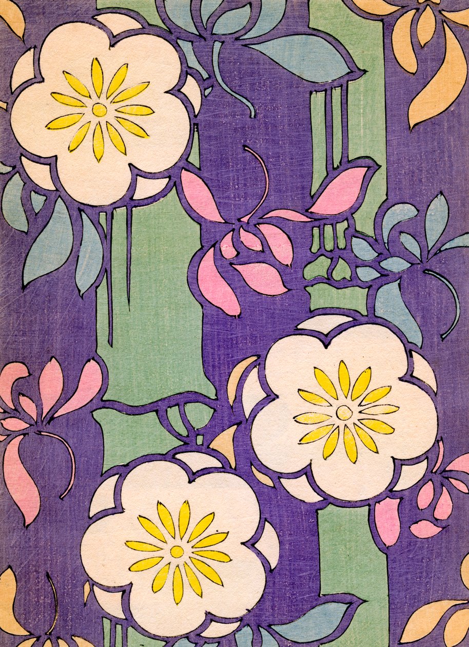 Kuva kukkakukista laventeli- ja vihreällä taustalla tekijältä Unknown artist