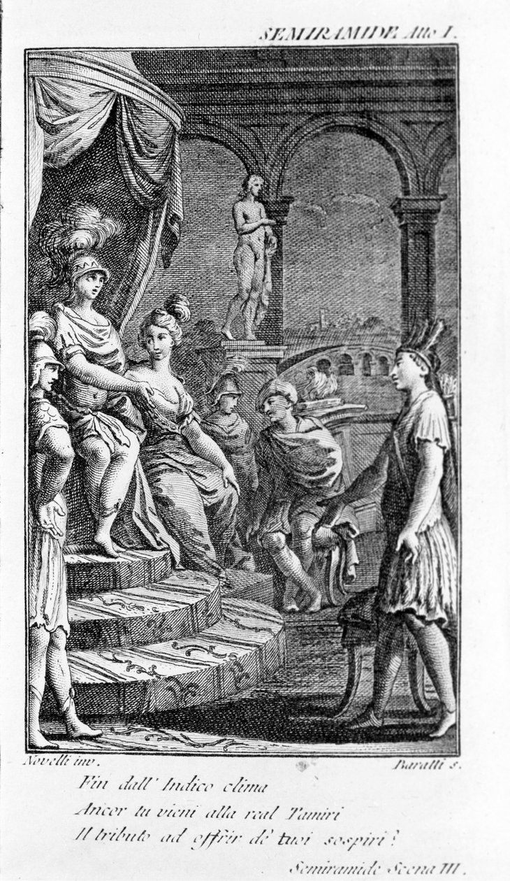 Kuva Sémiramisista, Antonio Salierin (1750 - 1825) teos. Pierre Metastasen (tai Pietro Metastasion) kirjanen. Laki 1, sc. III. tekijältä Unknown artist