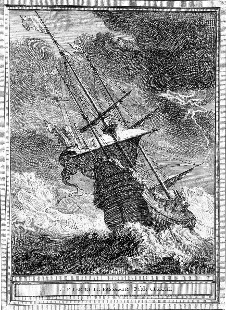 Kuva Jean de La Fontainen tarinasta "Jupiter ja matkustaja". tekijältä Unknown artist