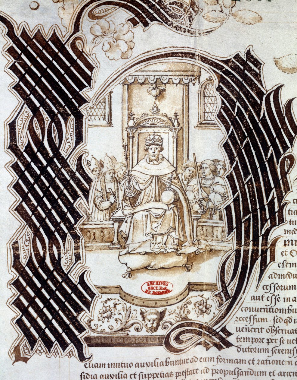 Vuonna 1522 Kaarle V allekirjoitti Englannin kuninkaan Henrik VIII:n (1491-1547) kanssa Windsorin sopimuksen, joka ennusti hyökkäystä Ranskan miniatyyriin Henrik VIII:aa kuvaavasta käsikirjoituksesta. 1532 Pariisi, Kansallisarkisto tekijältä Unknown artist