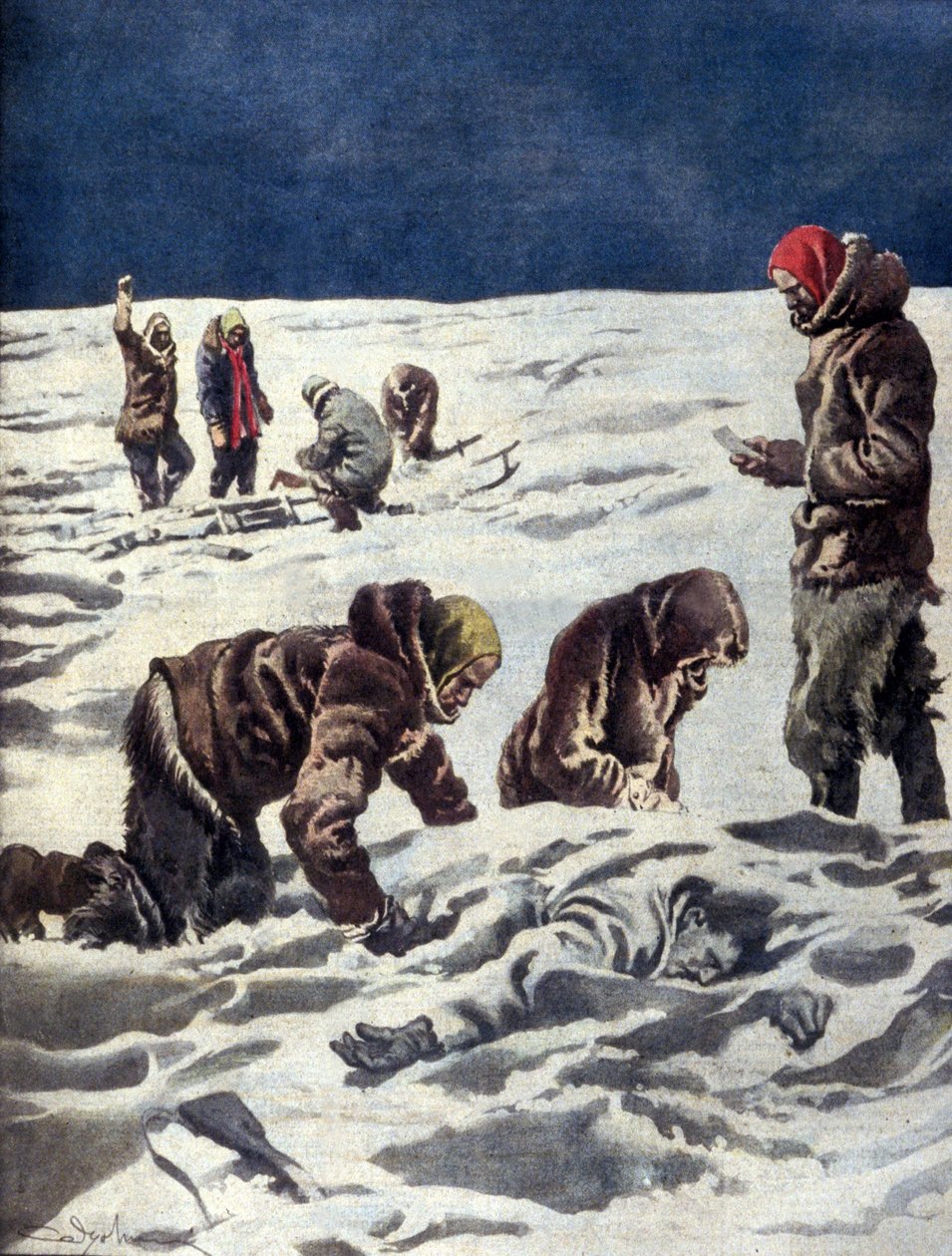 Vuonna 1930 tohtori Hornin norjalainen tieteellinen retkikunta löysi ruotsalaisen tutkimusmatkailijan Solomon Andréen jäännökset tekijältä Unknown artist