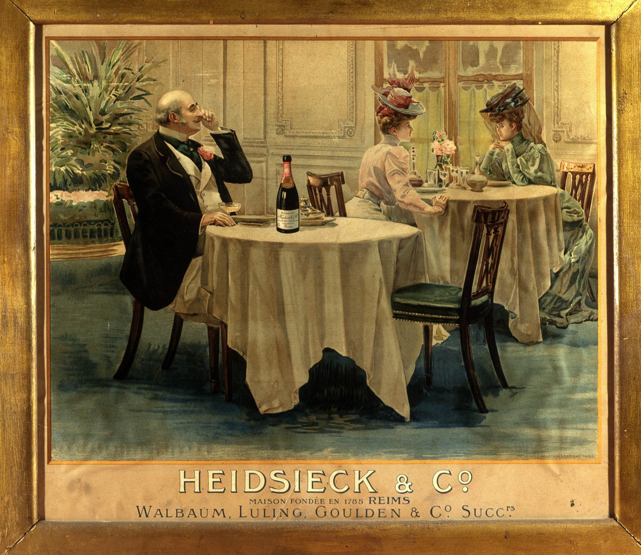 Ravintolassa - Samppanja Heidsieckin mainosjuliste, 1800-luvun loppu tekijältä Unknown artist