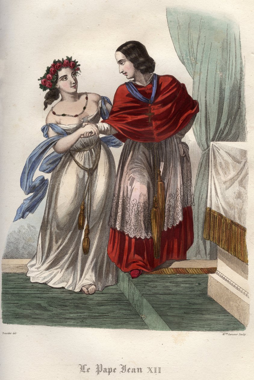 Insesti: Paavi Johannes XII (n. 937-964) isoäitinsä ja väitetyn rakastajatar Marozian (Mariuccia, Mariozza) kanssa (n. 890-936). tekijältä Unknown artist