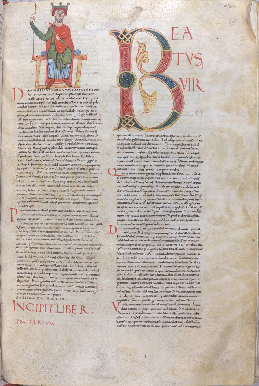 Incipit David, Beatus; Incipit of Psalms, 1100-luku (miniatyyri, kalvomainen käsikirjoitus). tekijältä Unknown artist