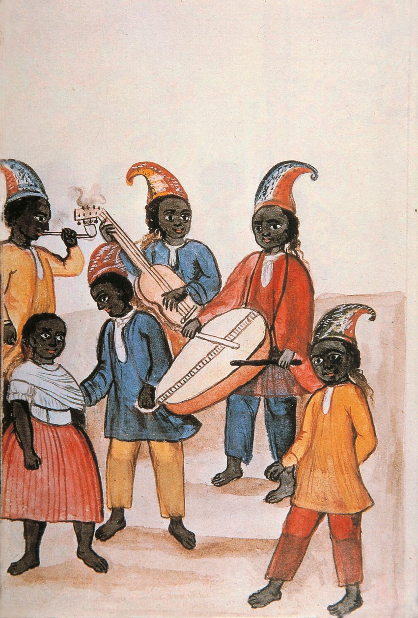 Intialainen tanssi, kirjasta "Trujillo of Peru" tai "Codex Martinez Companion", kirjoittaneet Baltazar Martinez Companion ja Bujanda, Trujillon piispa (1782-1785) tekijältä Unknown artist
