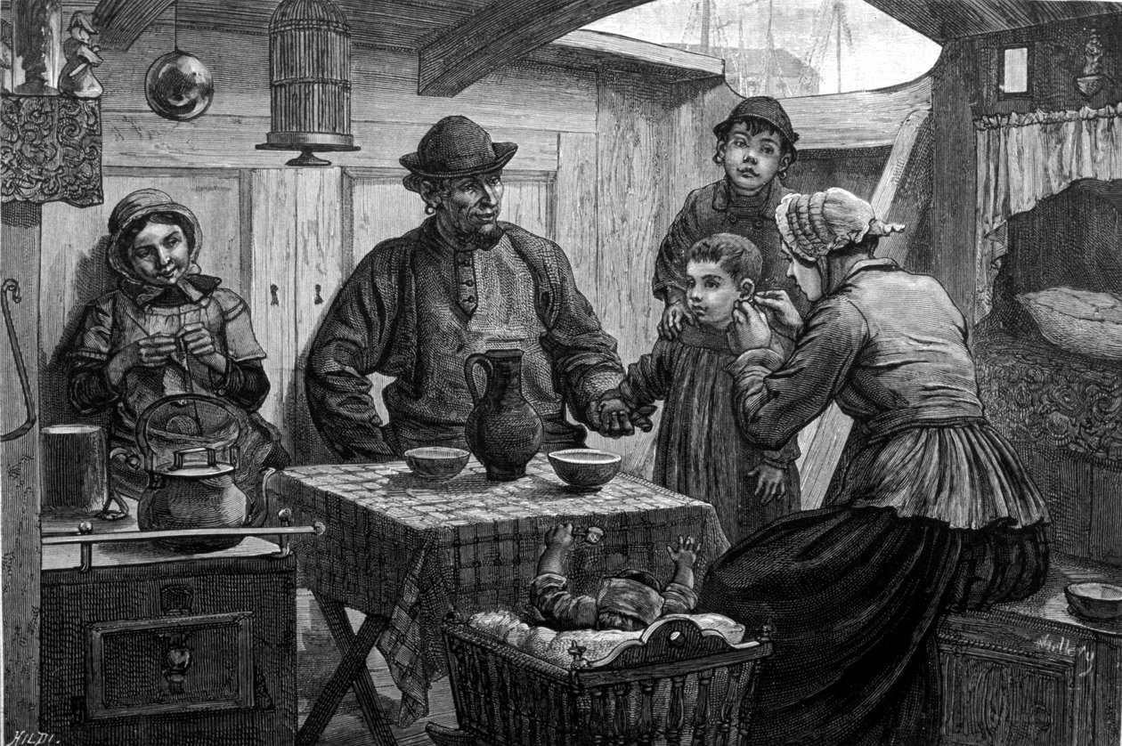 Jokiveneen sisäpuoli Lysillä. 1800-luvun kuvitus tekijältä Unknown artist