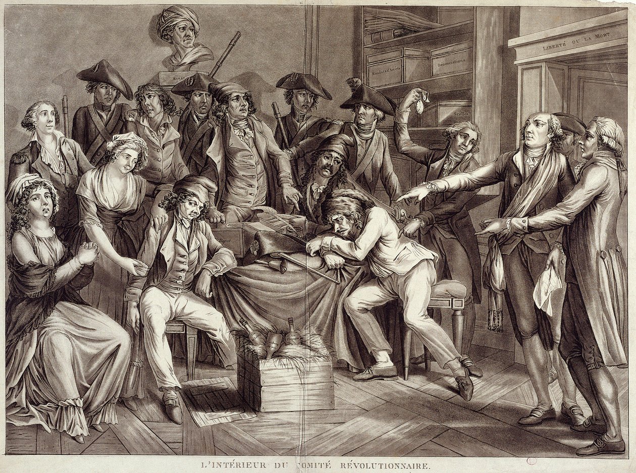 Vallankumouskomitean sisätilat. Kaiverrus 1700-luvulta. Pariisi, Musee Carnavalet tekijältä Unknown artist