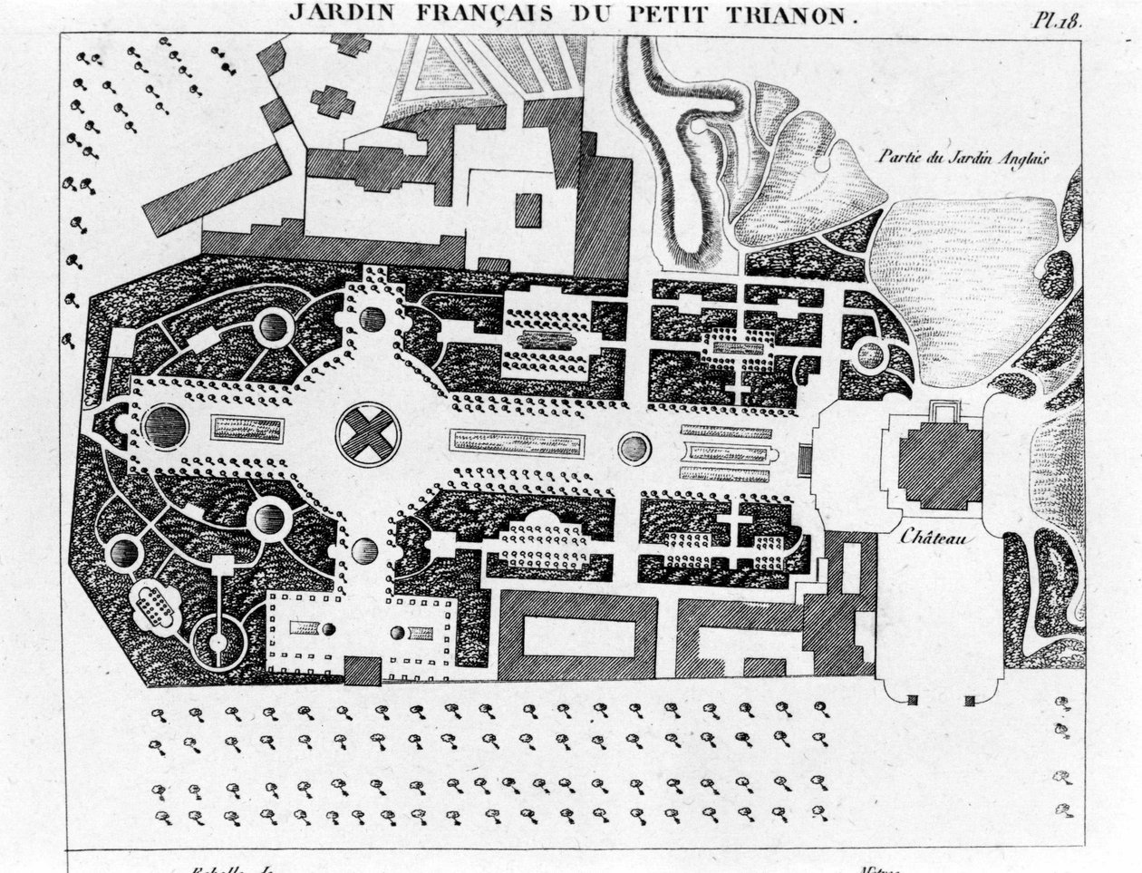 Ranskalainen Peer Trianonin puutarha - teoksessa "Essee puutarhojen koostumuksesta ja koristeesta", Pariisi tekijältä Unknown artist
